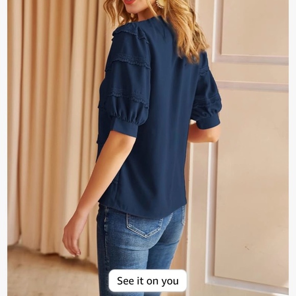 Grace Karin puff sleeve business casual shorts sleeve blouse size medium NWT - Picture 10 of 12